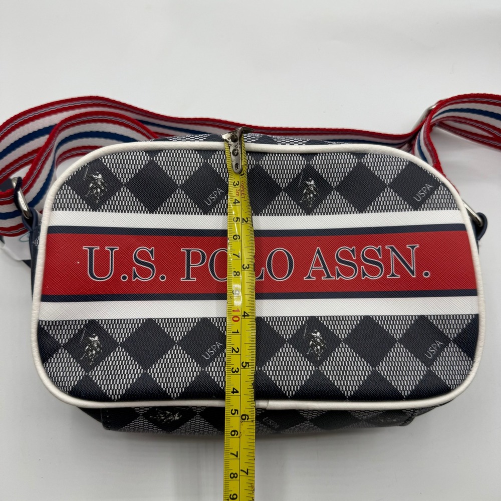 US Polo Assn Crossbody Bag Navy White Plaid Logo Strap Zipper Top New‎ w/ Tags - Picture 5 of 11
